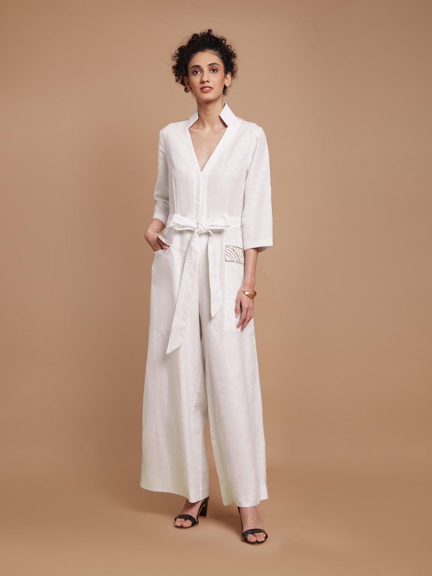 White jumpsuit with tie-up