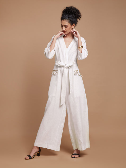 White jumpsuit with tie-up