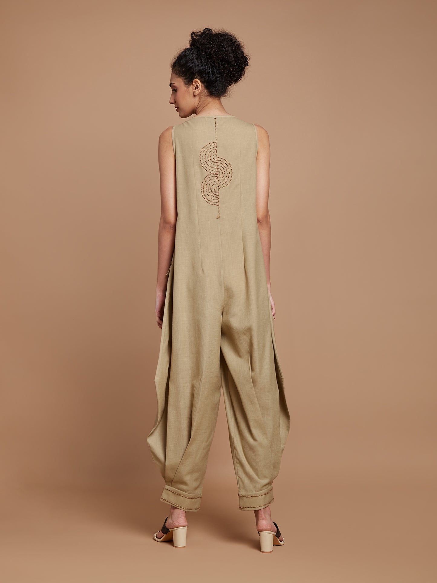 Beige boatneck jumpsuit