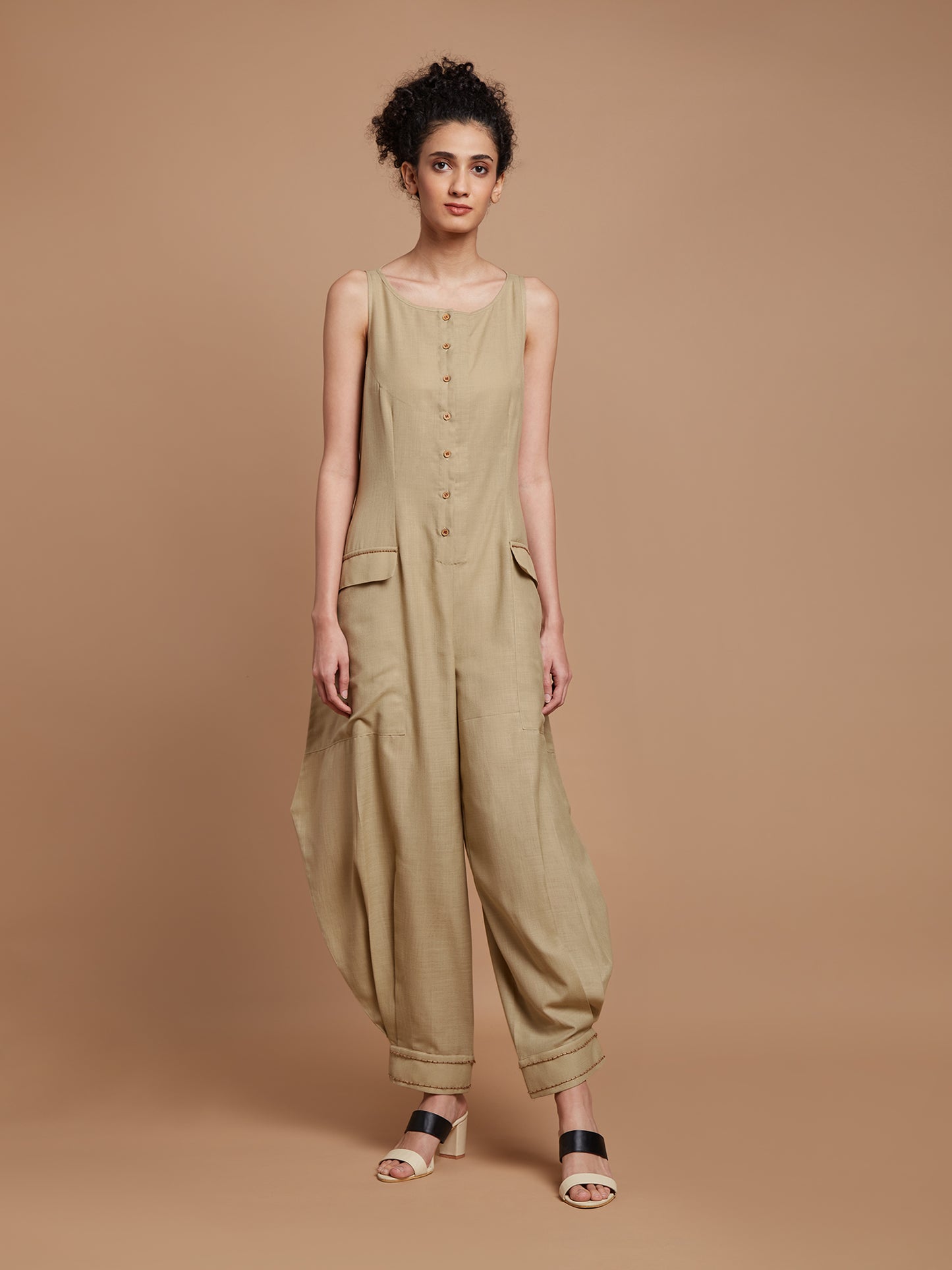 Beige boatneck jumpsuit