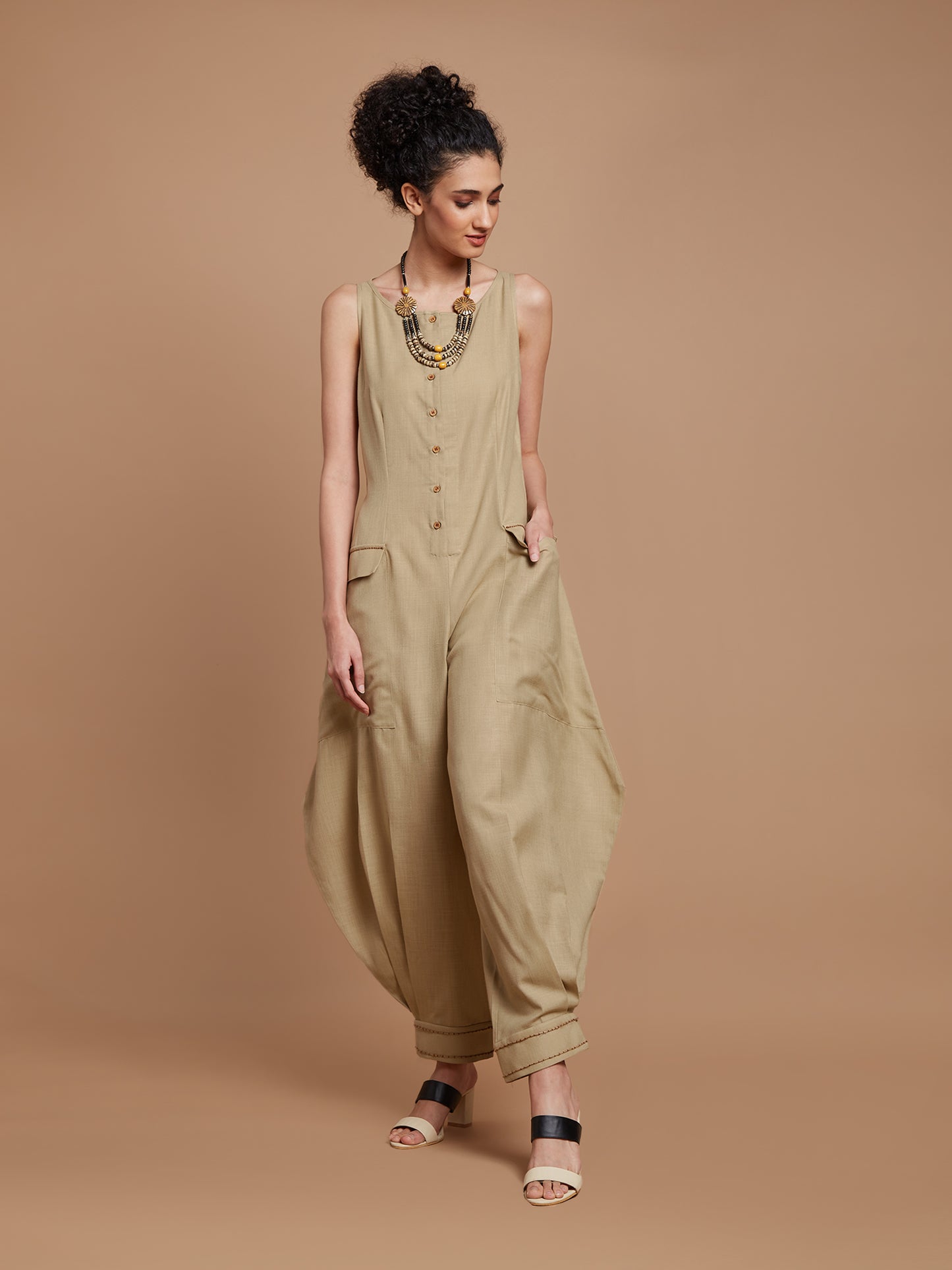 Beige boatneck jumpsuit