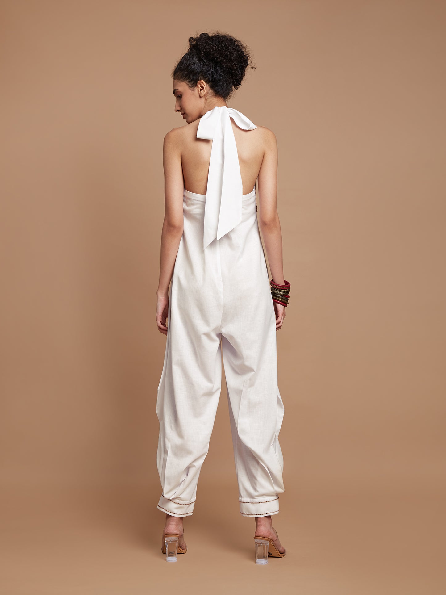 White halter neck jumpsuit