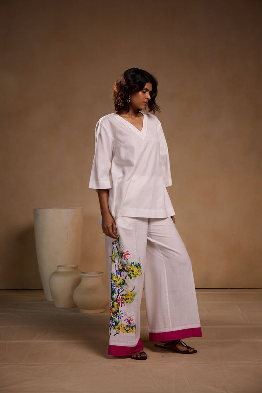 Cord Set - V Neck top with Painted Pant Set