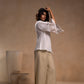 Cord Set - White cotton relaxed-fit top with round neck and sleeves