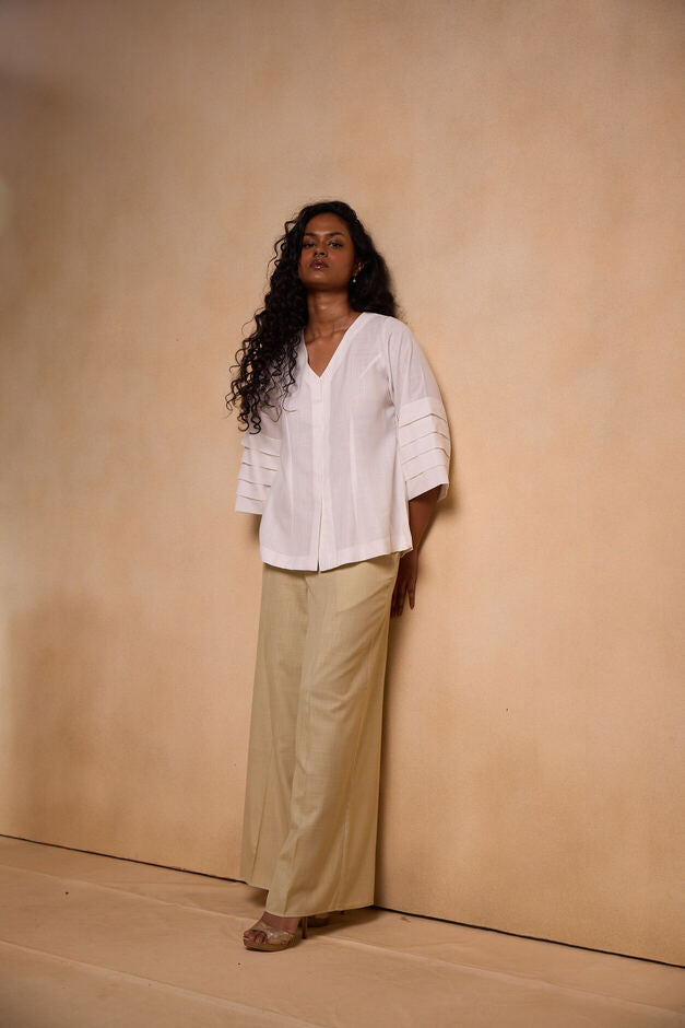 Pleated White sleeves top