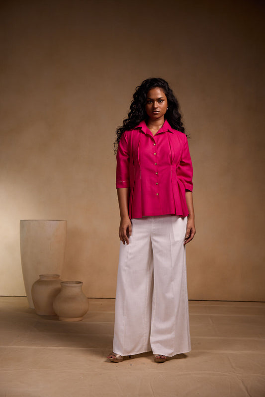 Shirt with pleated vest with Pant Set
