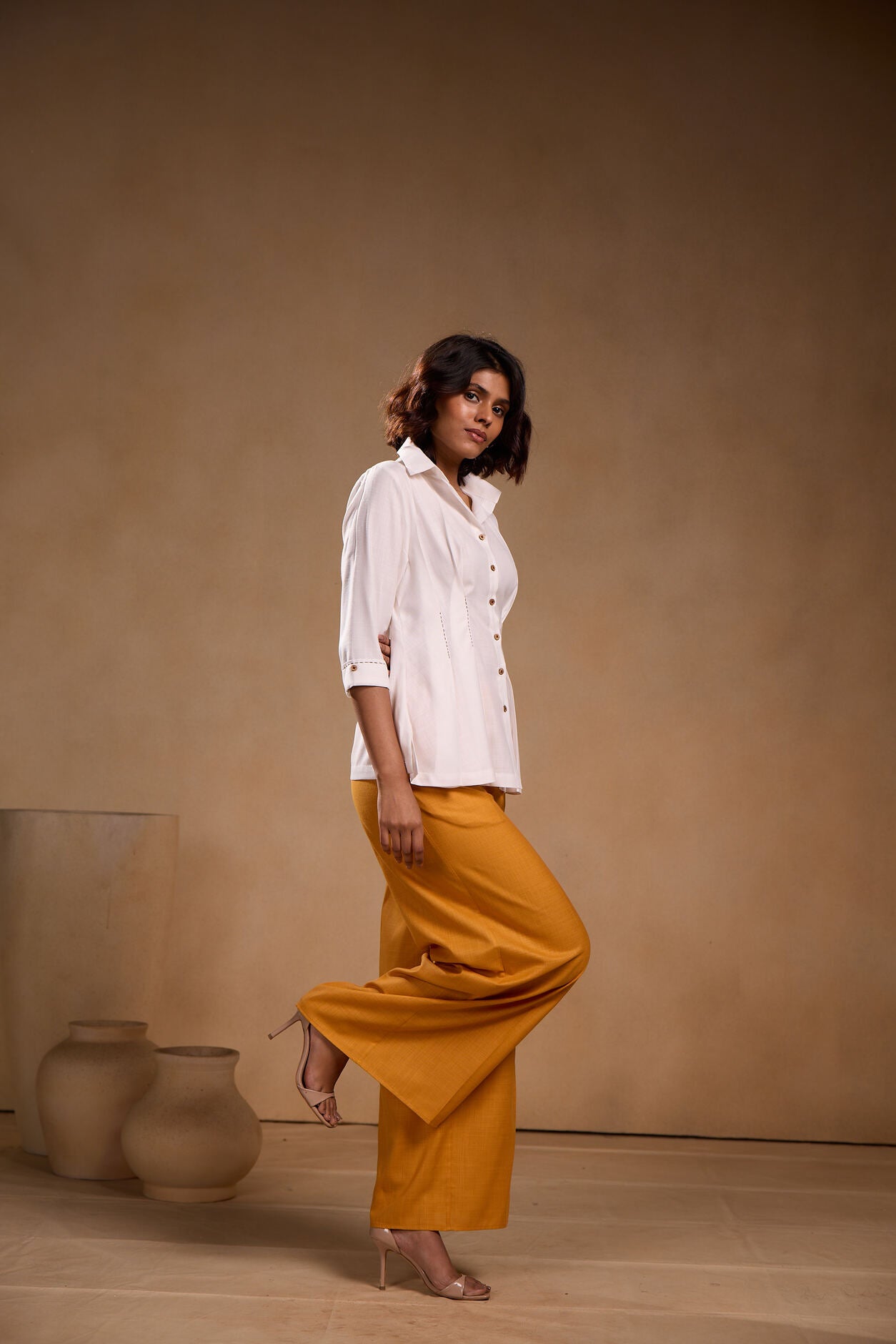 Shirt with pleated vest with Pant Set