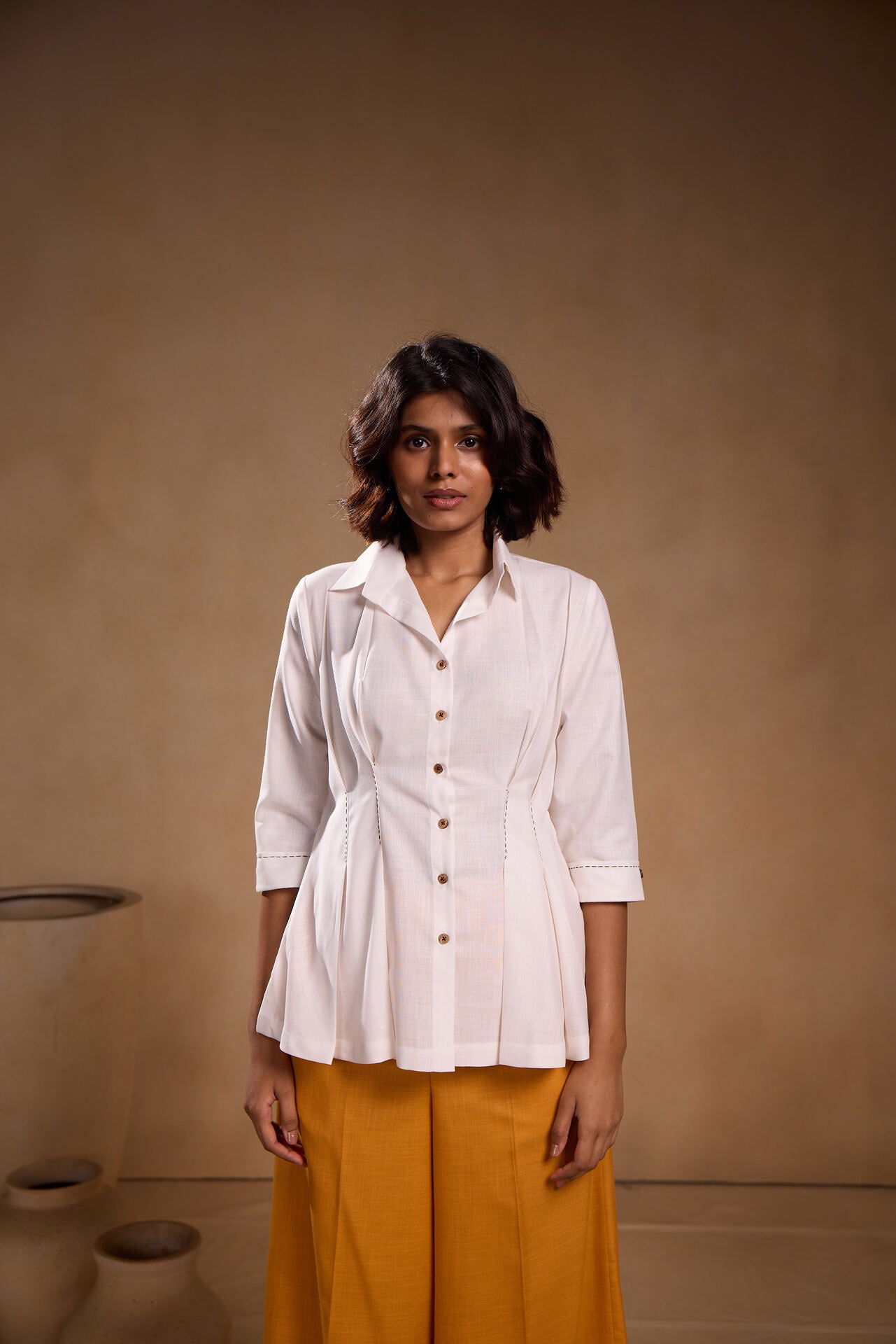 Shirt with pleated vest with Pant Set
