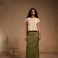 Olive Green Straight Cotton Skirt with Side Button Detailing