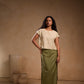 Olive Green Straight Cotton Skirt with Side Button Detailing