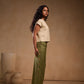 Olive Green Straight Cotton Skirt with Side Button Detailing