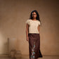 Brown Cotton Straight Skirt with Floral Print