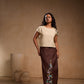 Brown Cotton Straight Skirt with Floral Print