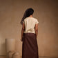 Brown Cotton Straight Skirt with Floral Print