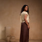 Brown Cotton Straight Skirt with Floral Print