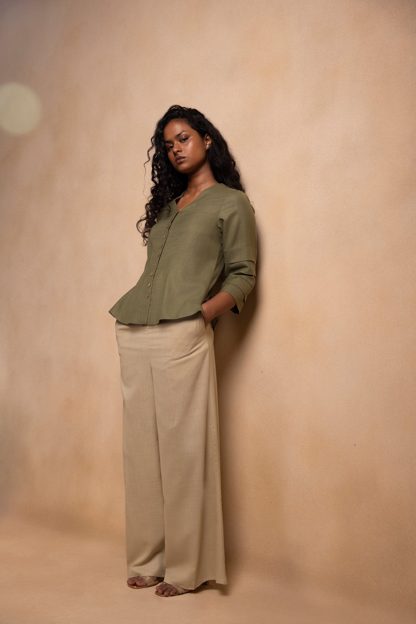 Cord Set - Pleated sleeves top with Pant Set