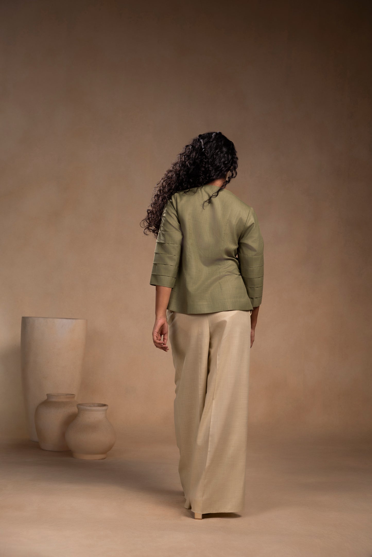 Cord Set - Pleated sleeves top with Pant Set