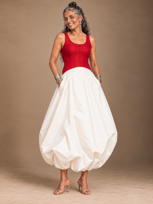 Off white silk balloon skirt