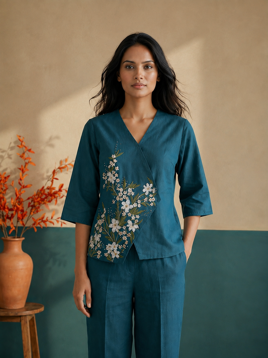 Teal Cross Over Top