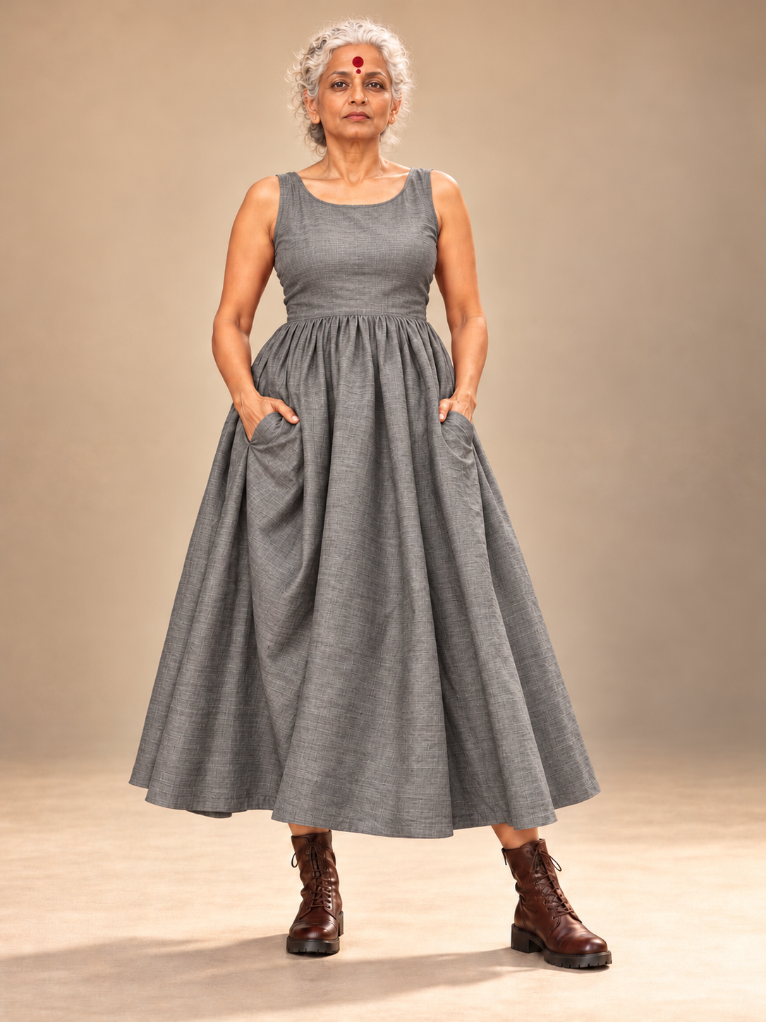 Grey silk sleeveless Dress