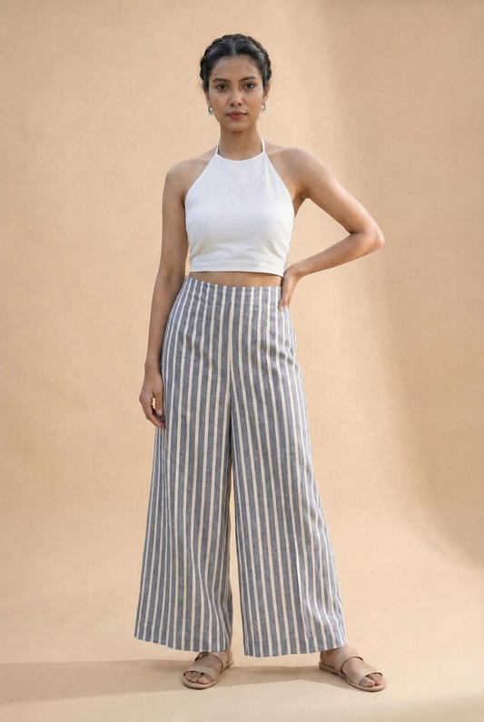 White & Blue Straight pants