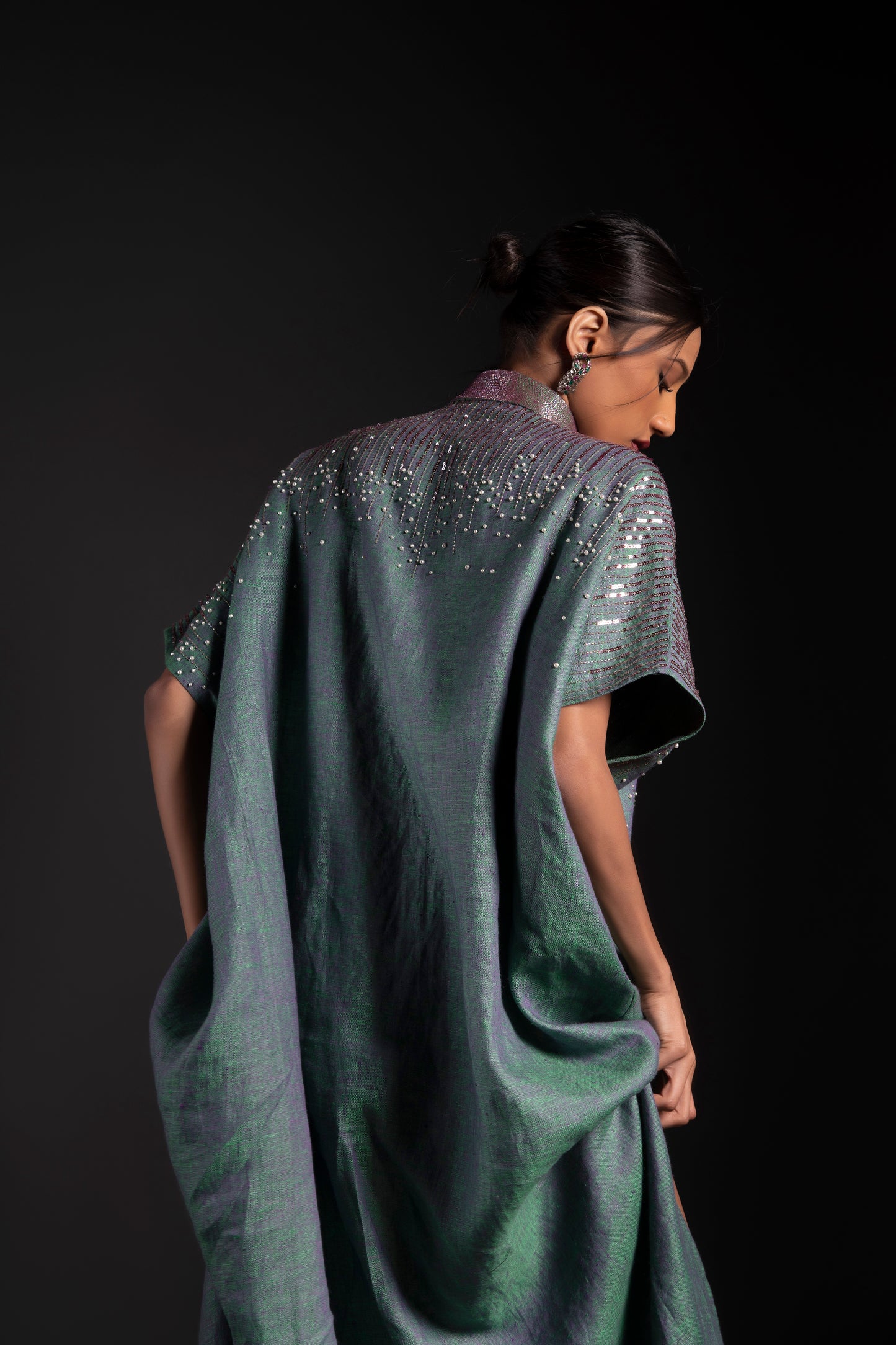 Embroidered linen full length kaftan