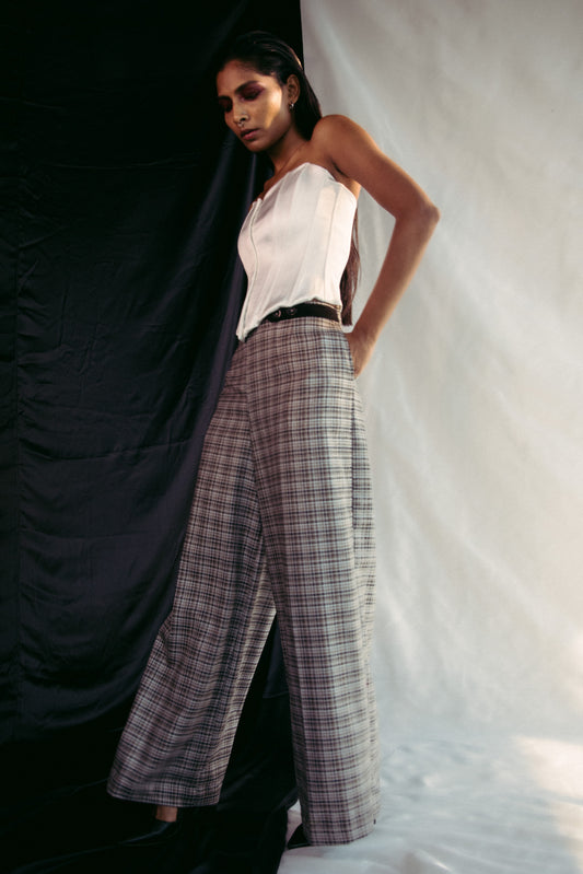 Beige tweed straight pants