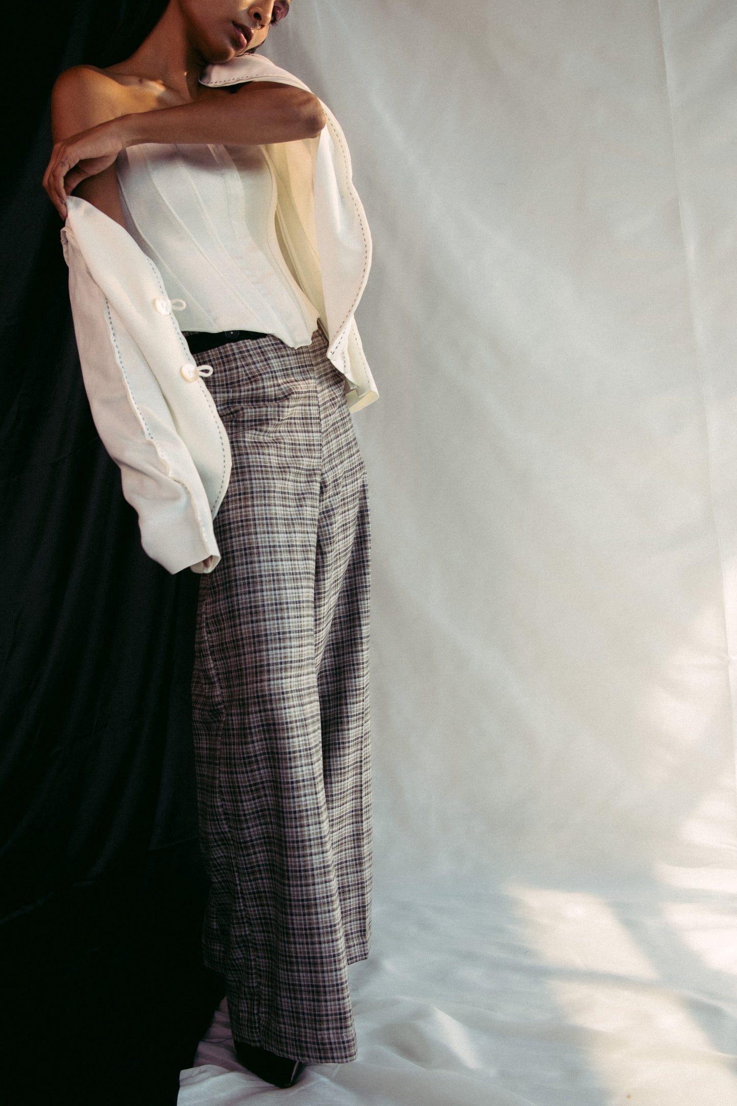 Beige tweed straight pants