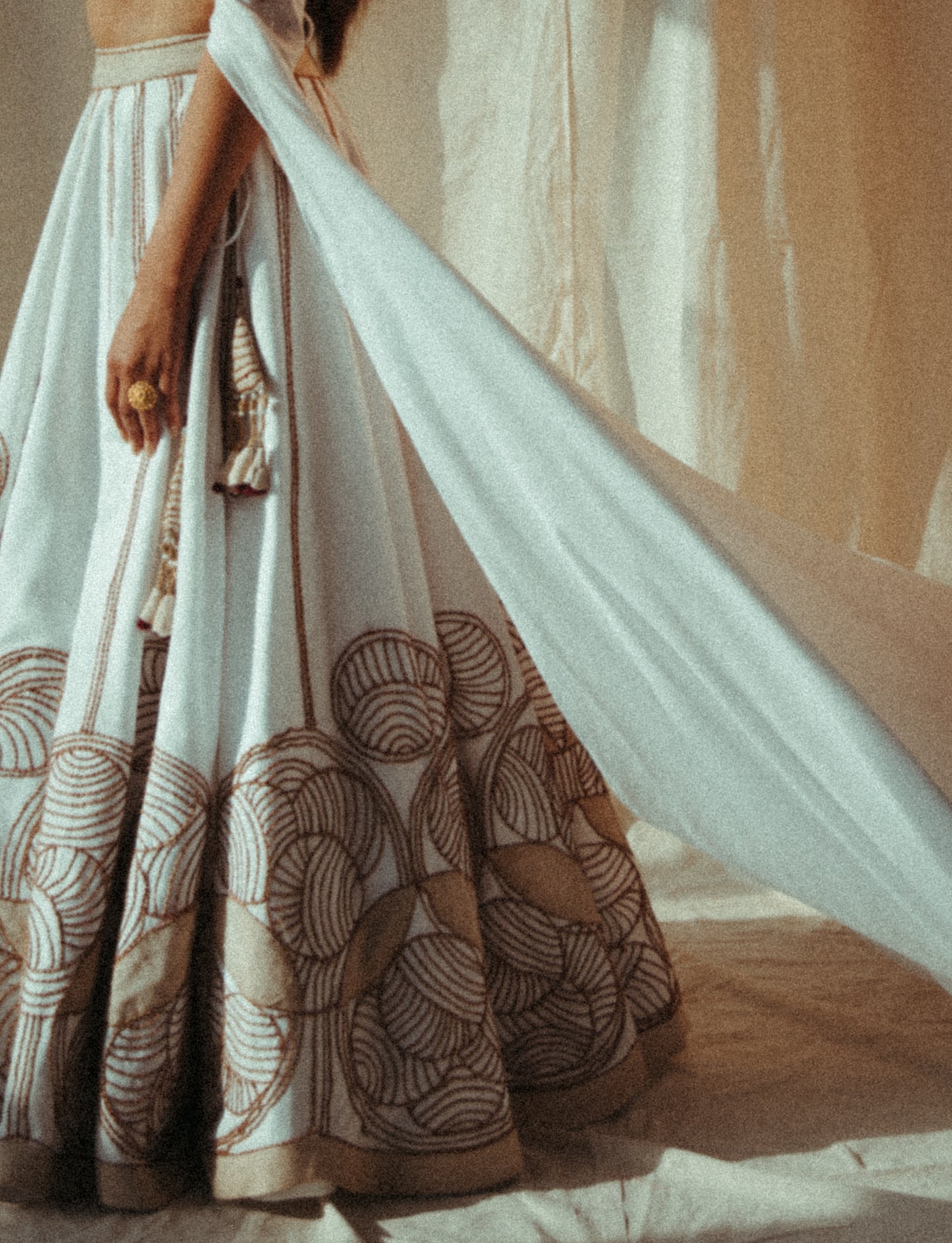 White Lehenga with Jute Embroidery