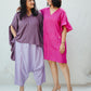 Dark pink cotton A-line dress with sleeves