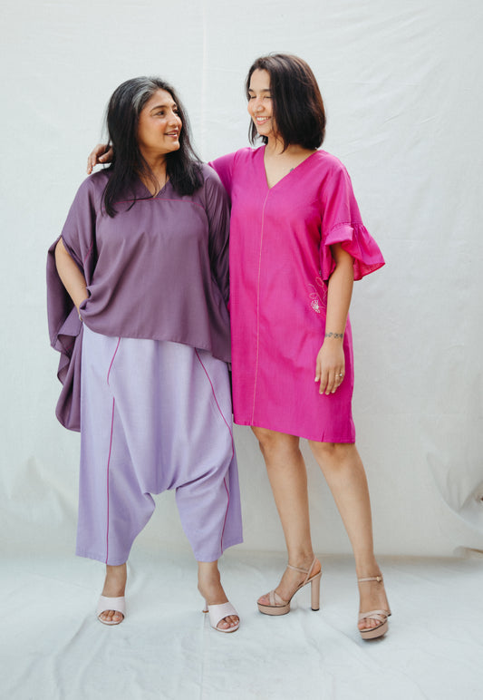 Purple silk short kaftan top