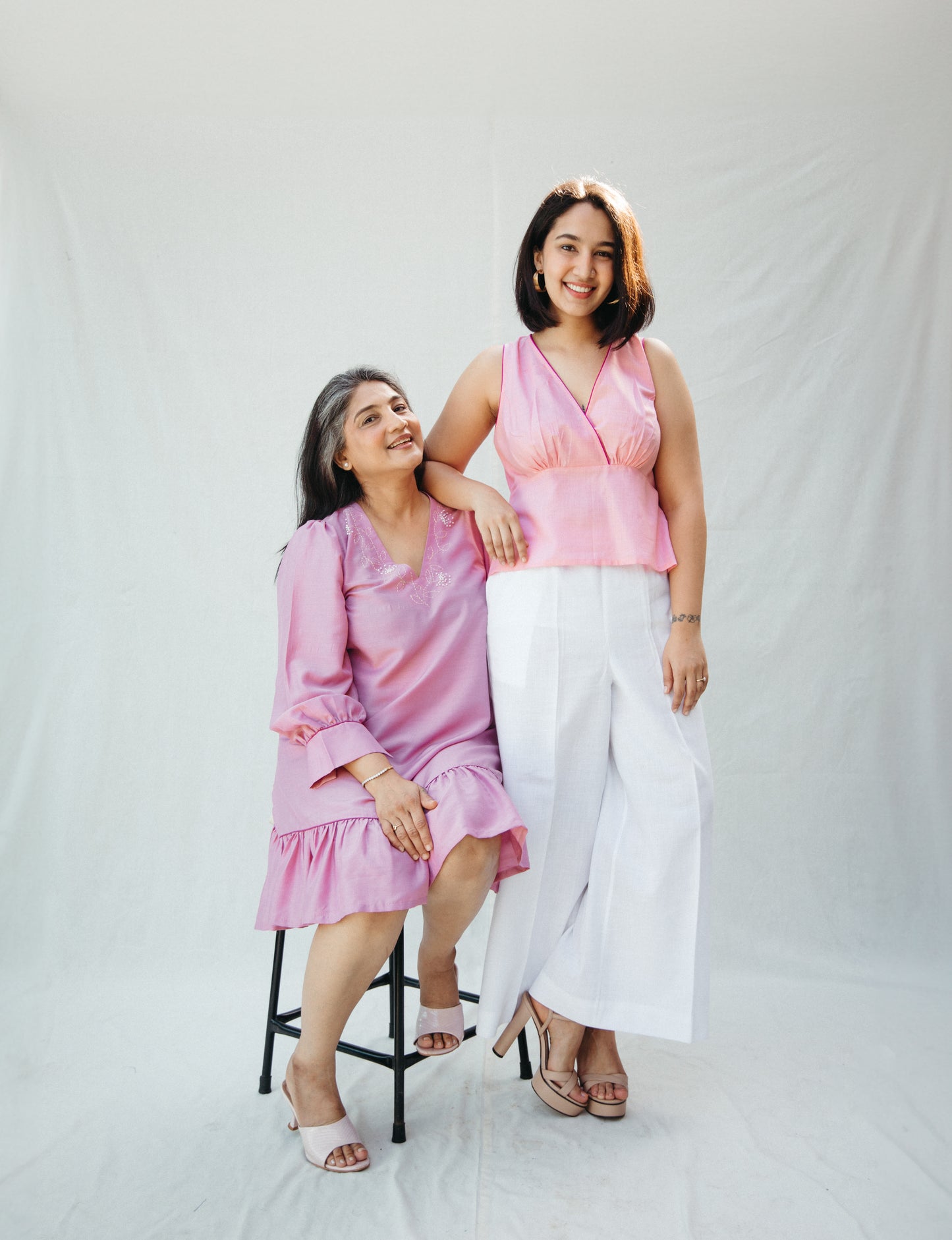 Light pink silk frilled dress