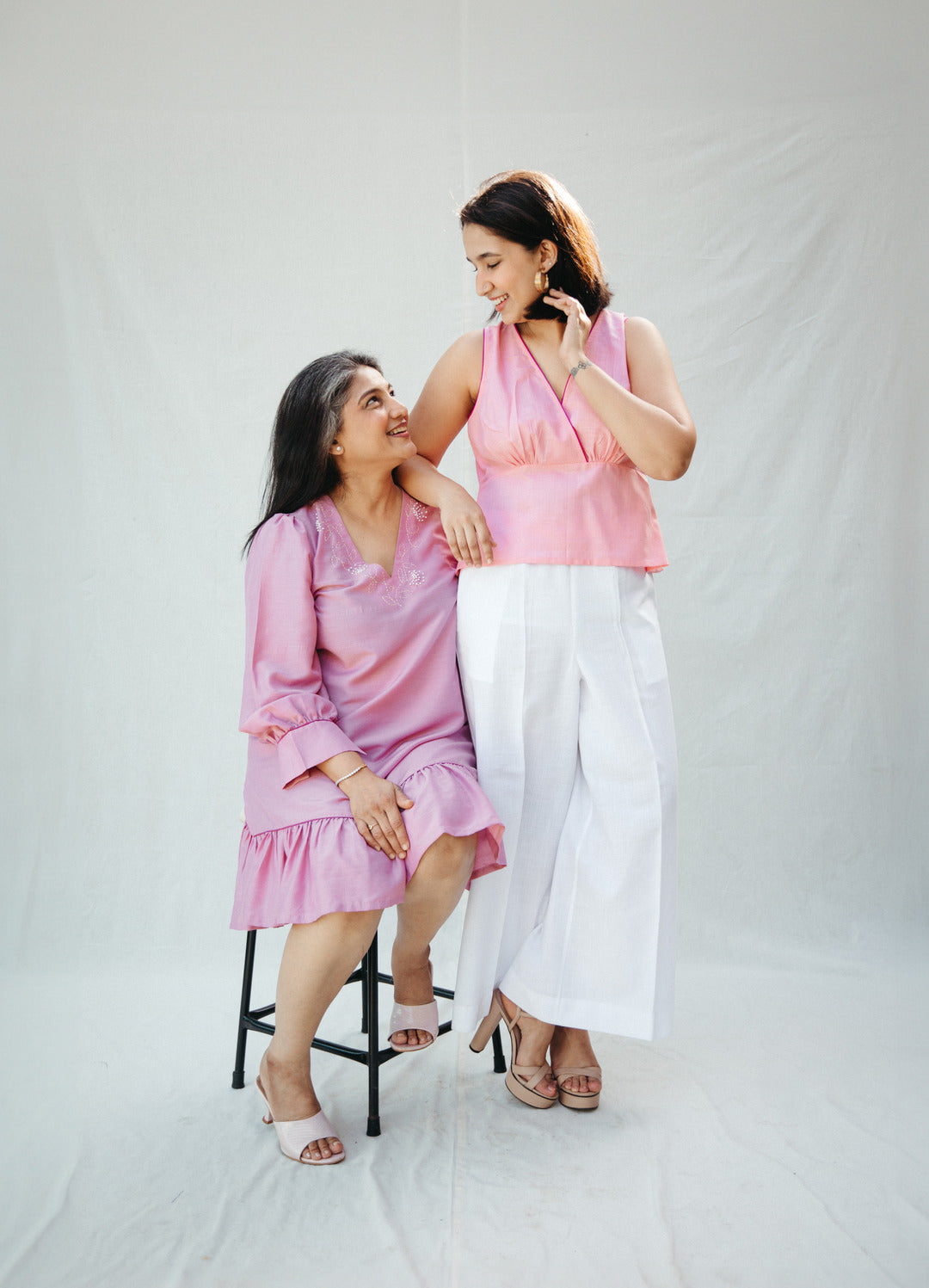 Light pink silk frilled dress