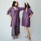 Purple silk A-line dress with sleeves