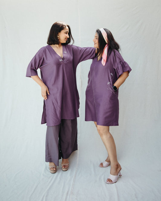 Purple silk kimono tunic with sleeves