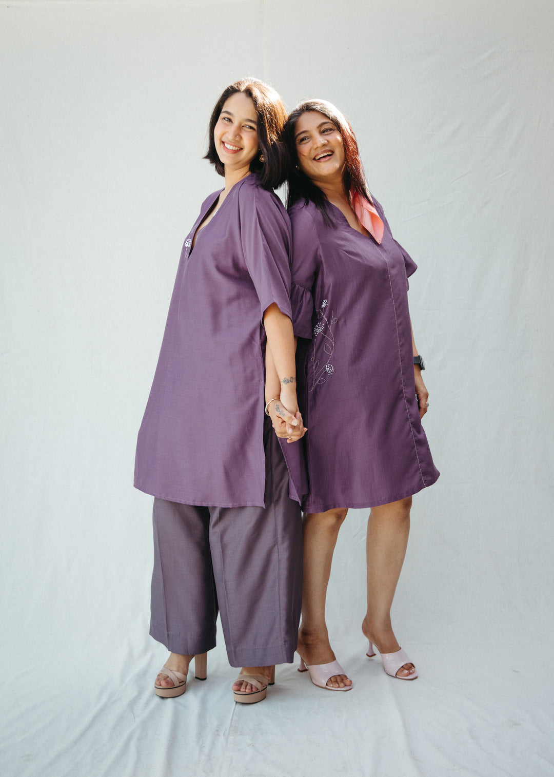 Purple silk kimono tunic with sleeves