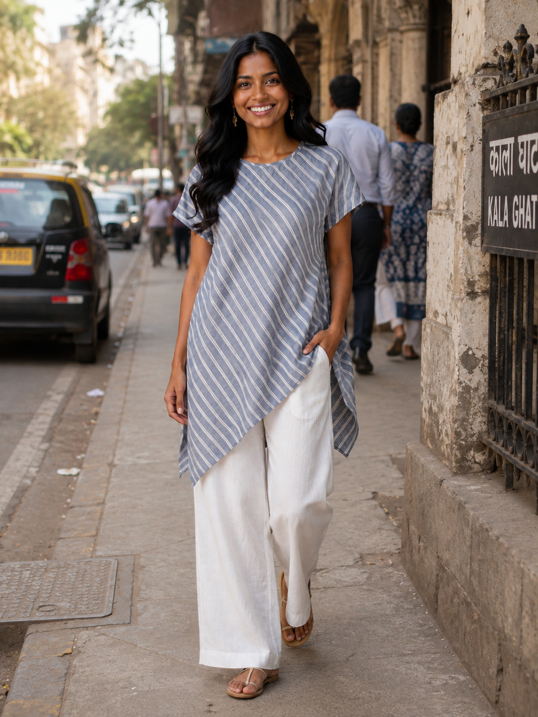 Navy Blue Stripes Zero-waste top