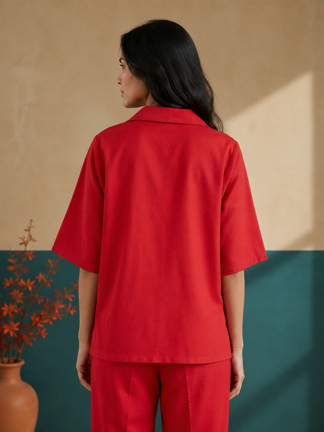 Red Long Kimono Top