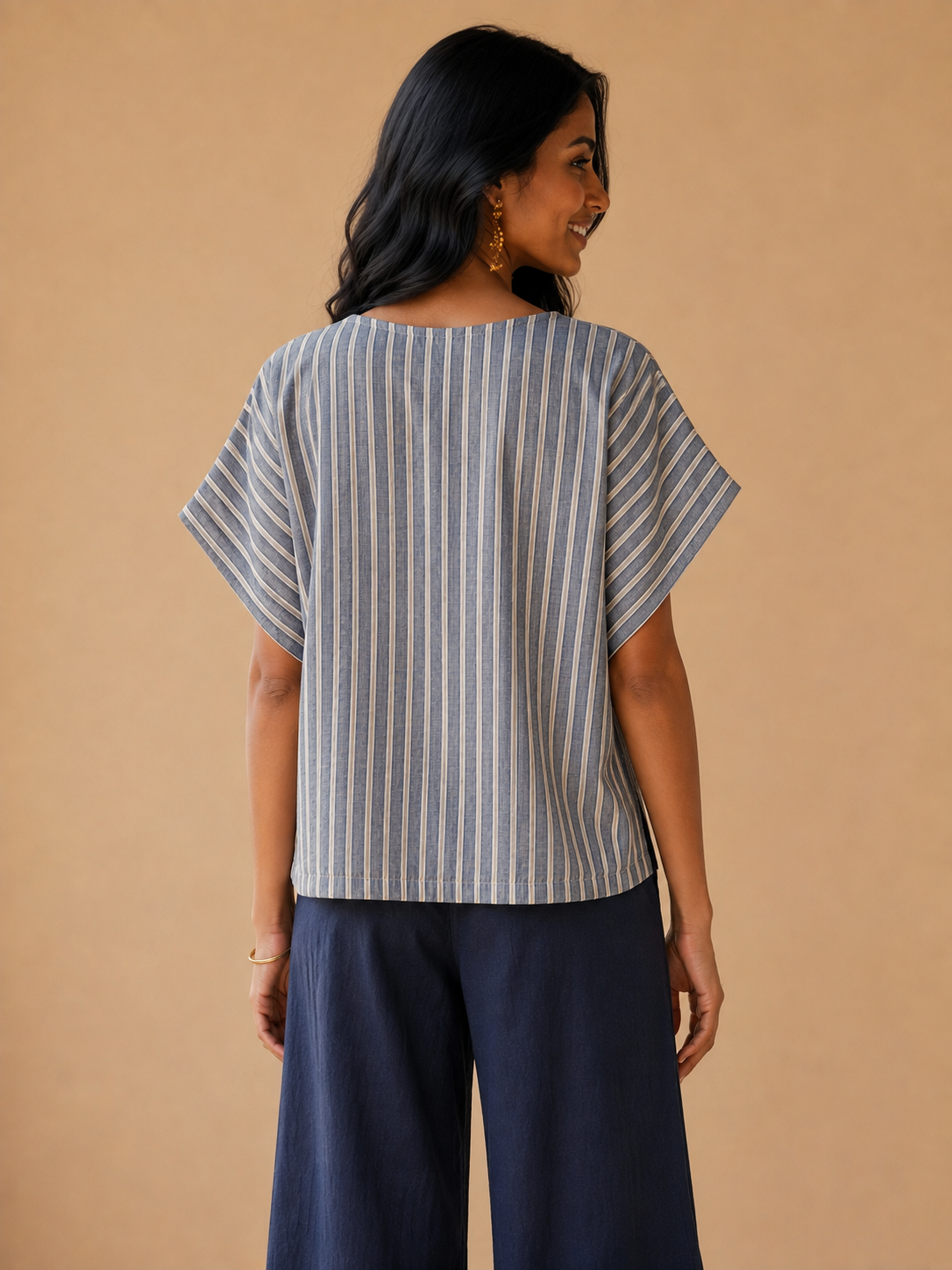 Navy Blue Stripes Kimono top