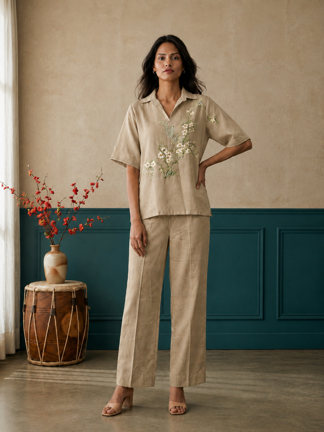 Beige Long Kimono Top