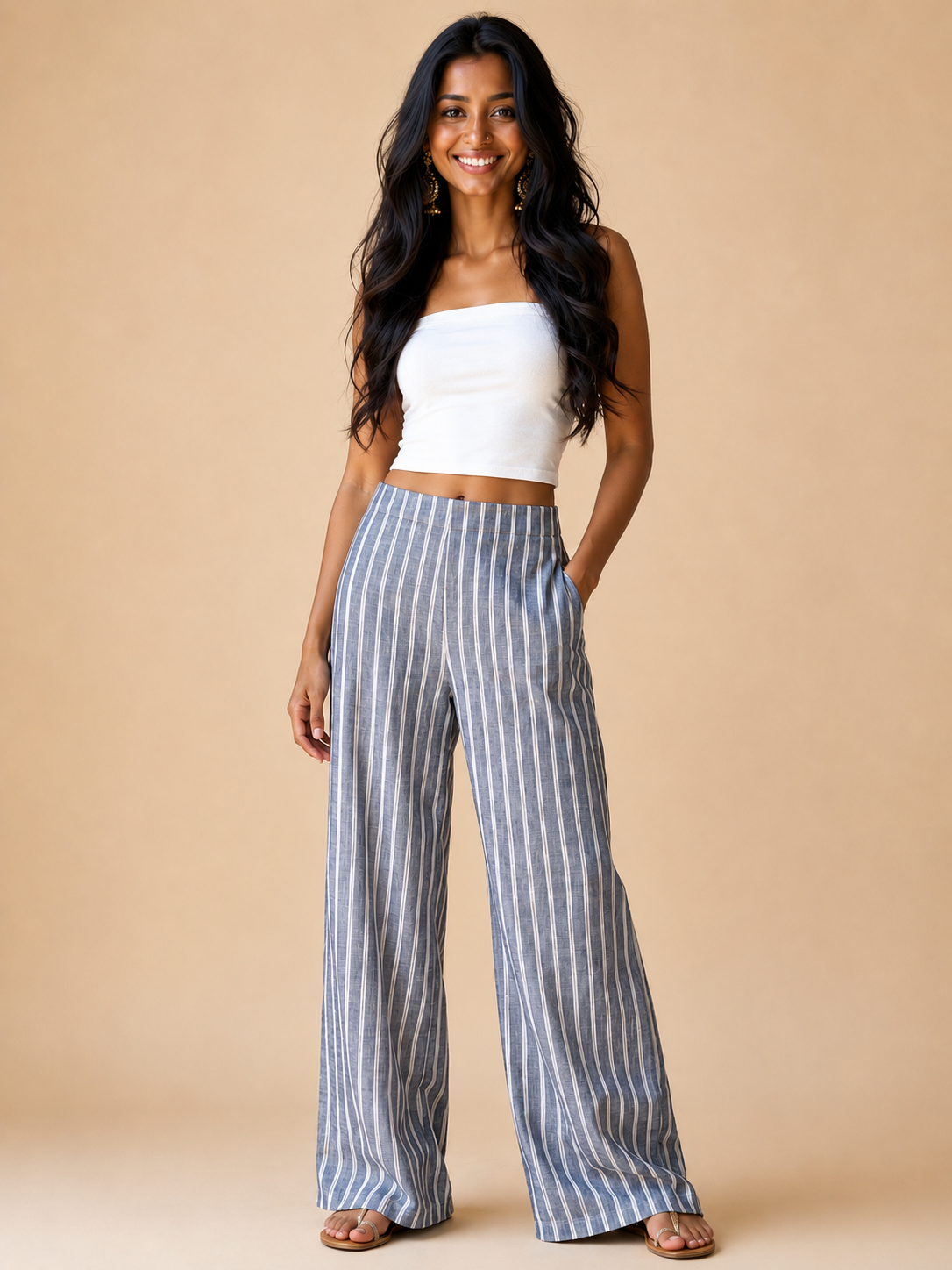 Navy Blue Stripes Straight pants