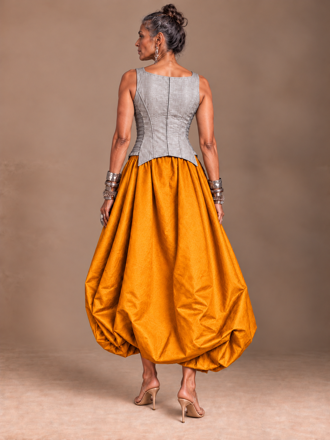 Yellow silk balloon skirt