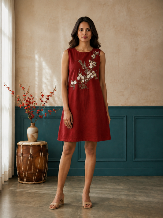 Red Sleeveless A-Line Dress