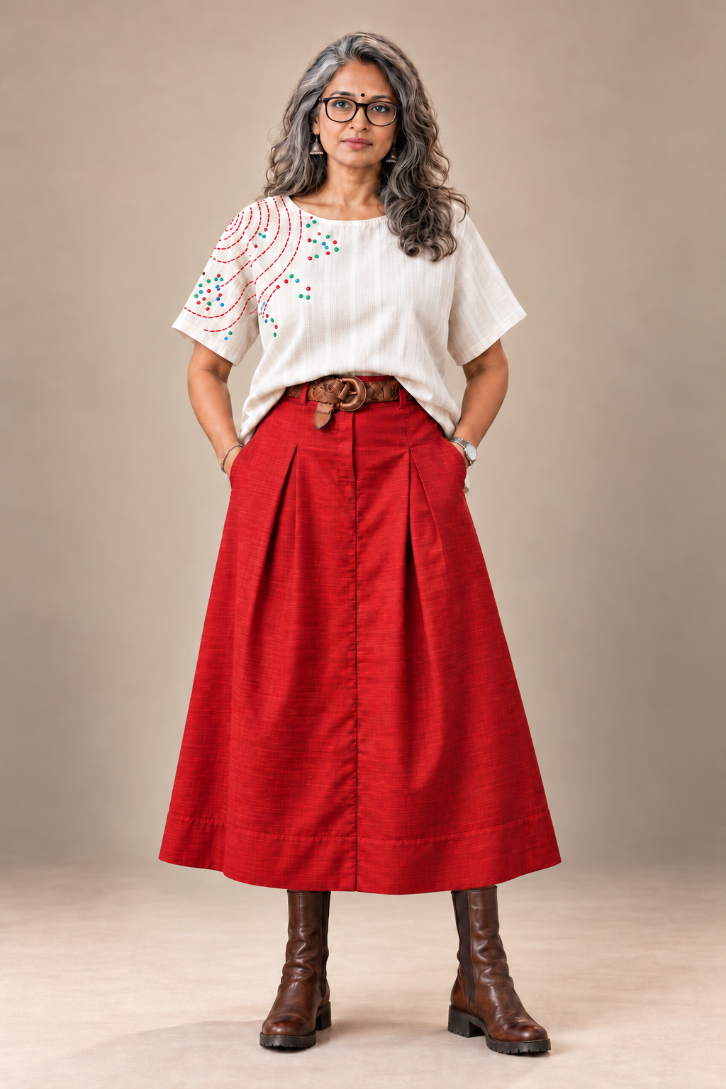 Red Silk A-line skirt