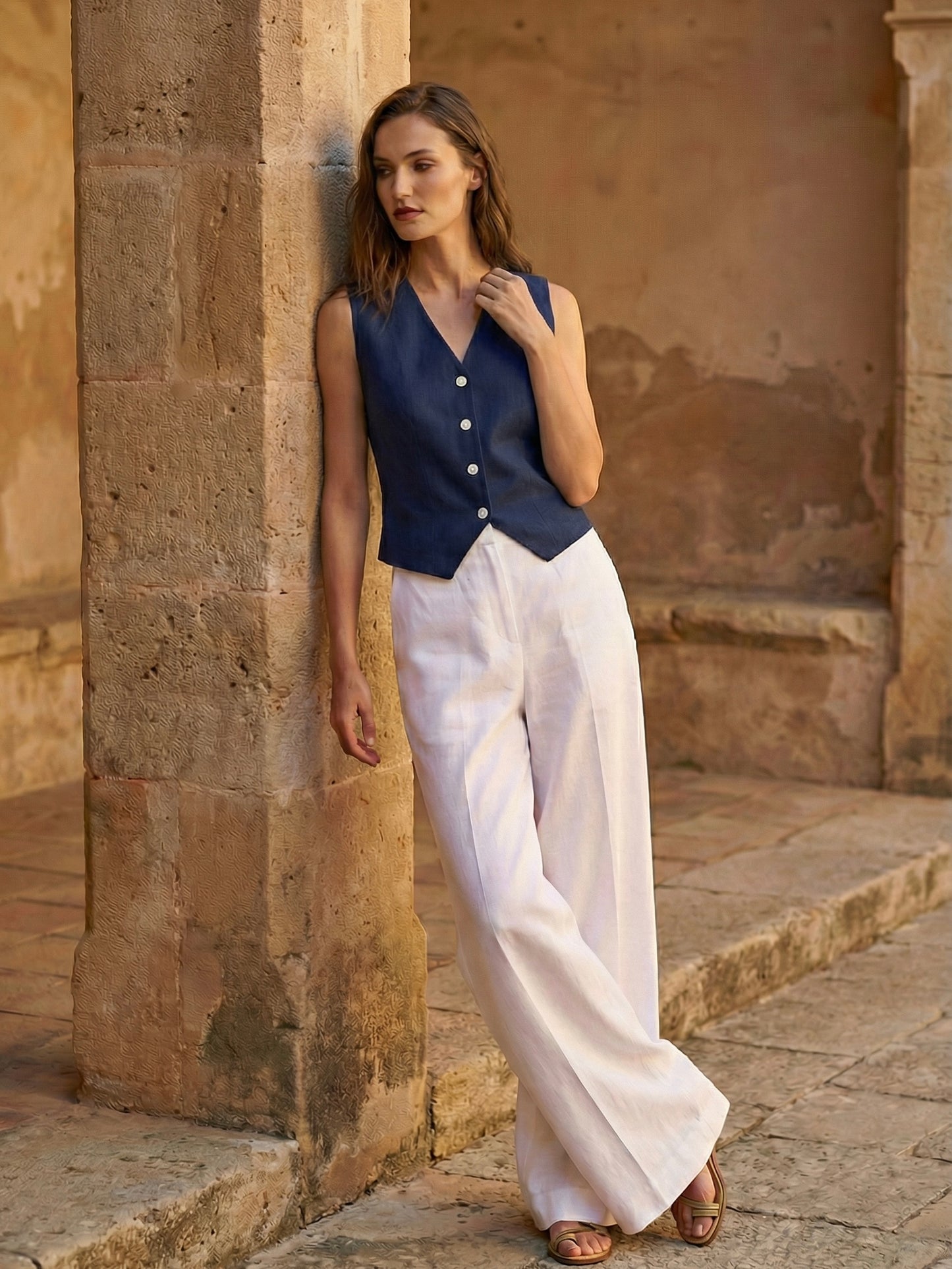 Structured vest V-neck Navy blue