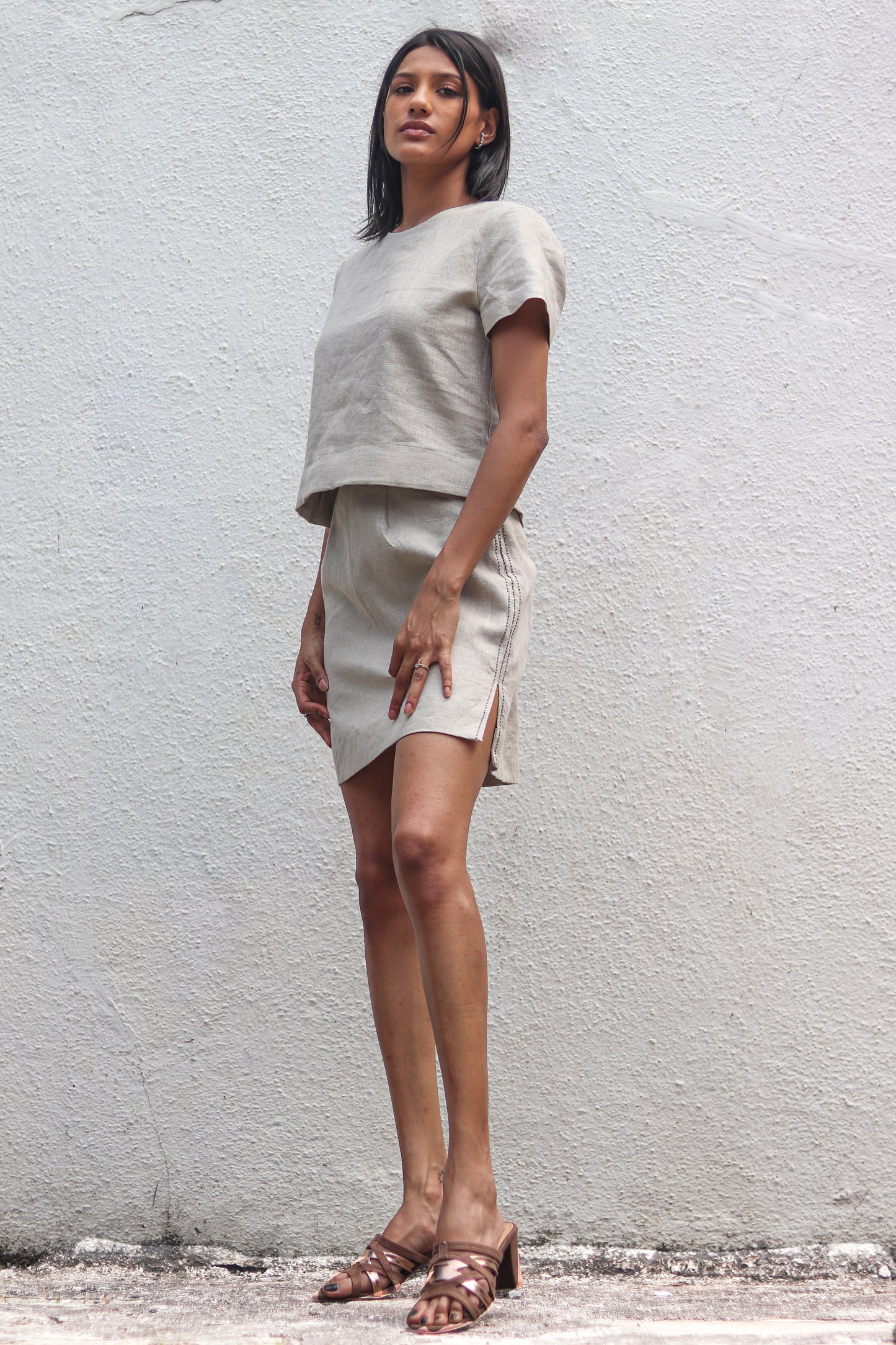 Beige linen skirt