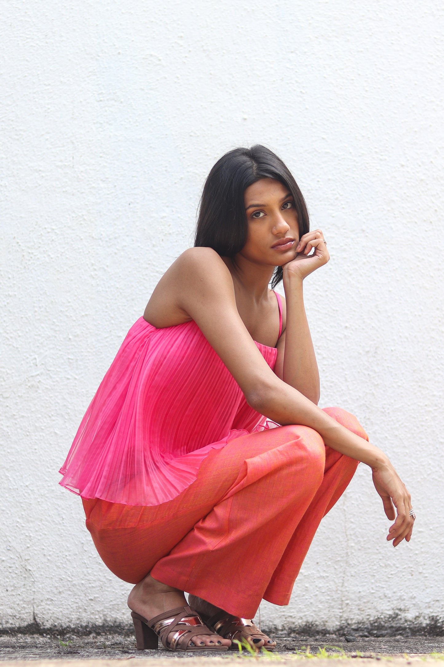 Candy pink pleated top