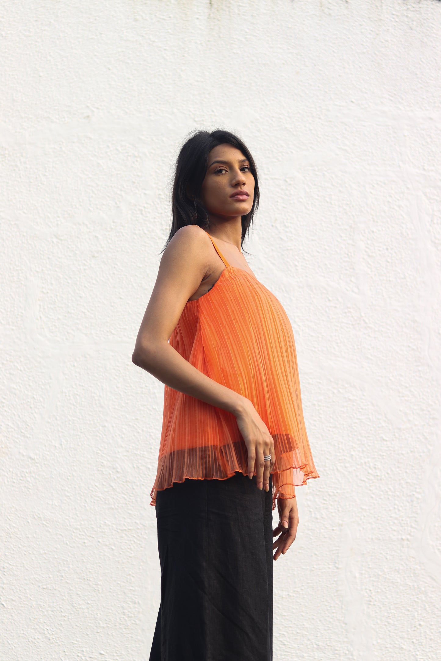 Orange pleated top