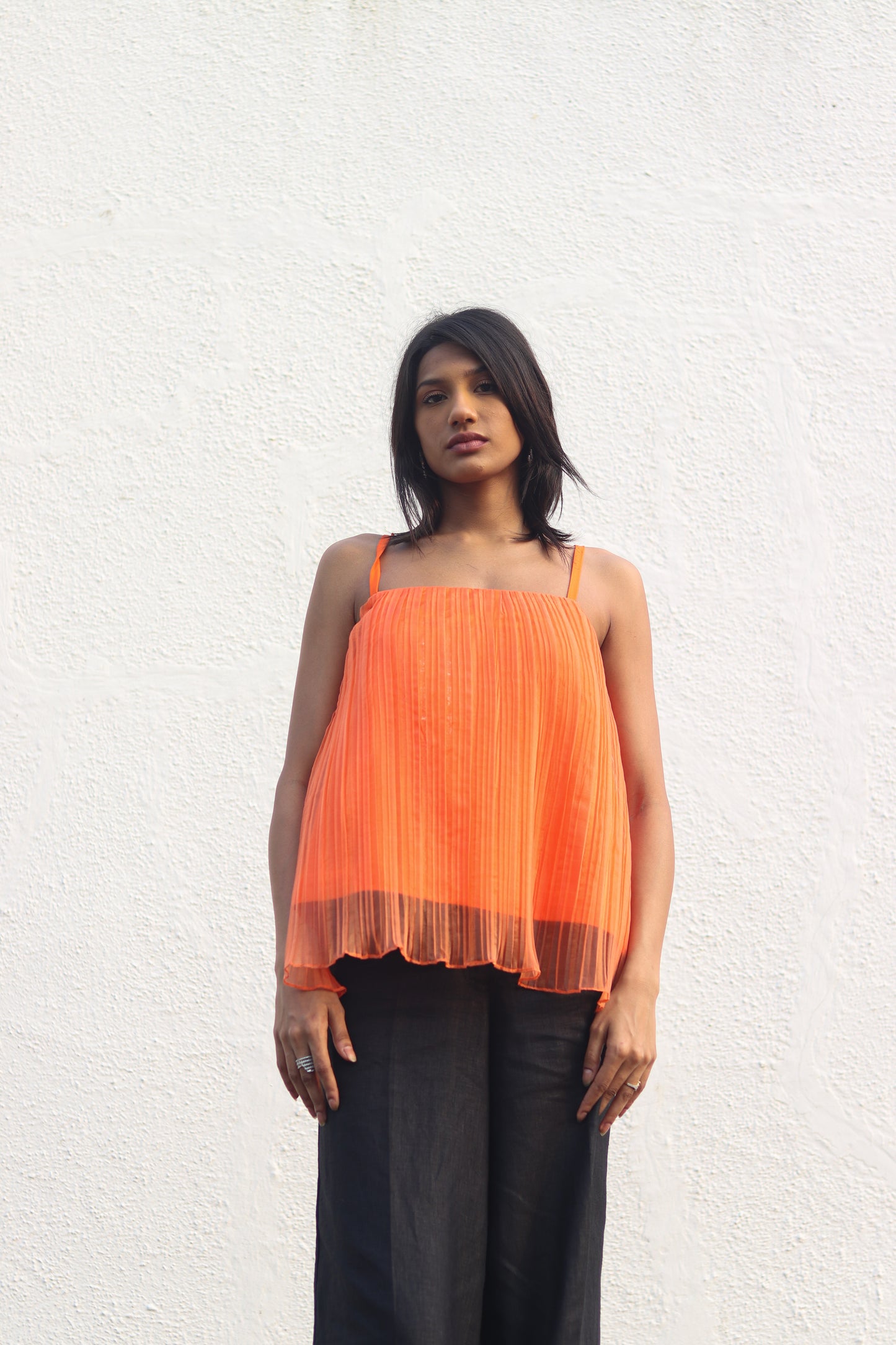 Orange pleated top