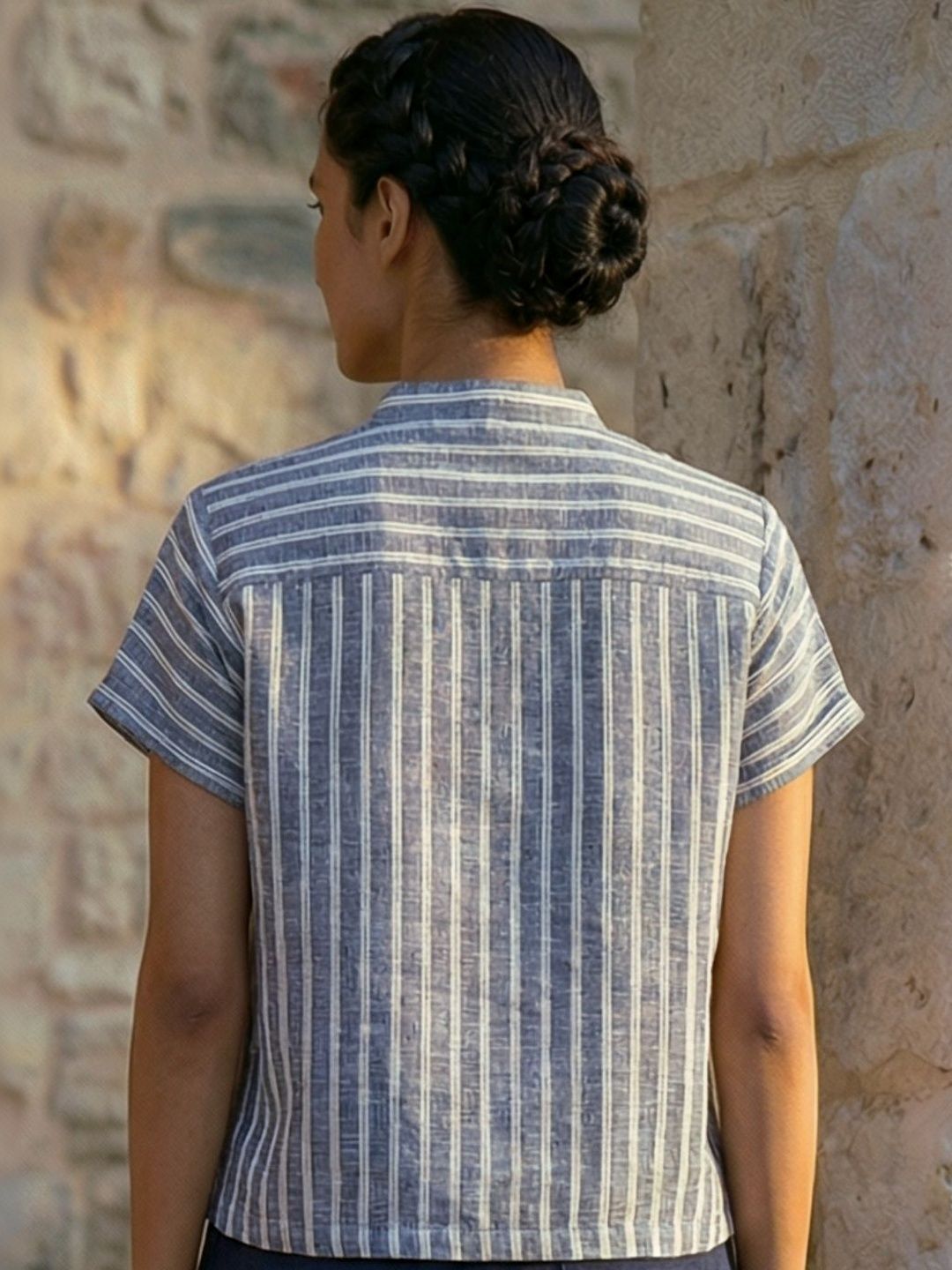 Kimono top with chinese collar